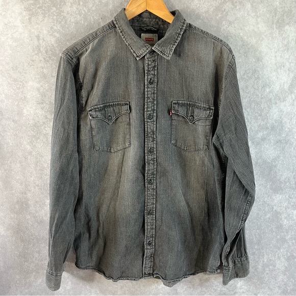 Levi's Denim Shirt Mens Large Gray Charcoal Button Down Work Jean Outdoor Pocket - Picture 1 of 8